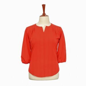 Womens Silky Blouse Orange 3/4 Sleeve V-Neck Summer Lightweight Casual Top Large